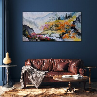 Autumn mountain panorama Glass Wall Art