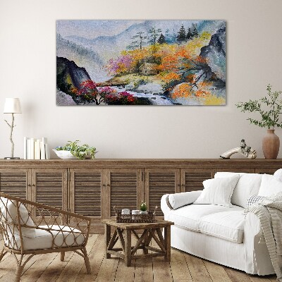 Autumn mountain panorama Glass Wall Art