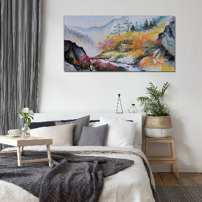 Autumn mountain panorama Glass Wall Art