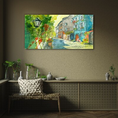 A charming street in color Glass Wall Art