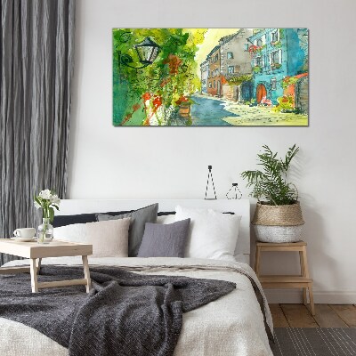 A charming street in color Glass Wall Art