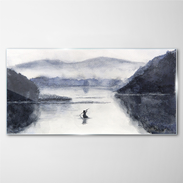 A quiet morning by the lake Glass Wall Art