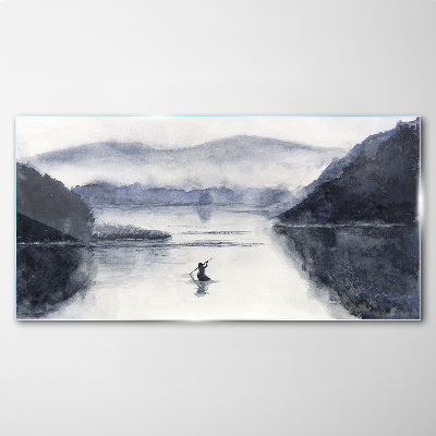 A quiet morning by the lake Glass Wall Art