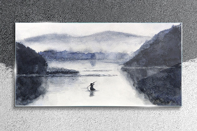 A quiet morning by the lake Glass Wall Art