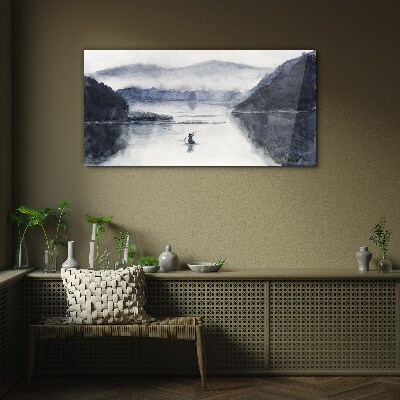 A quiet morning by the lake Glass Wall Art