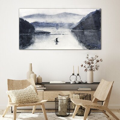 A quiet morning by the lake Glass Wall Art