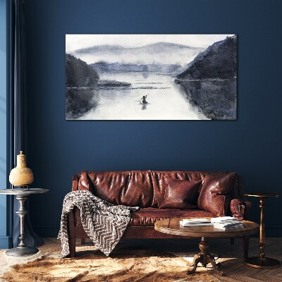 A quiet morning by the lake Glass Wall Art