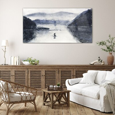 A quiet morning by the lake Glass Wall Art