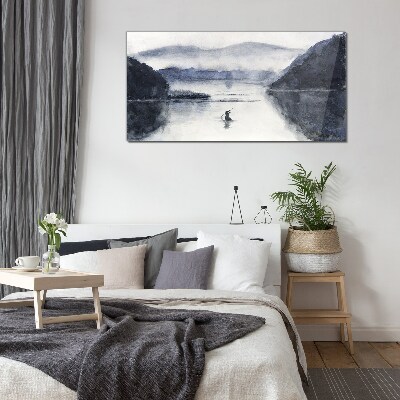 A quiet morning by the lake Glass Wall Art