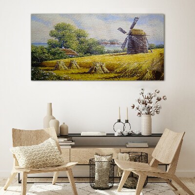 Rural landscape with a windmill Glass Wall Art