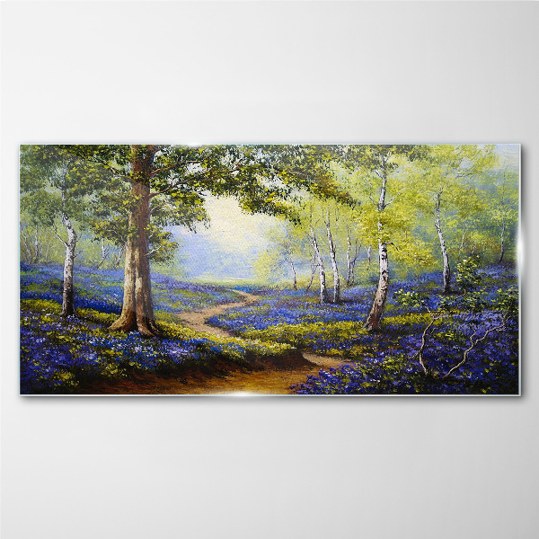 A flower alley in a forest landscape Glass Wall Art