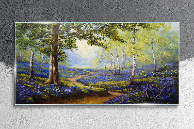 A flower alley in a forest landscape Glass Wall Art