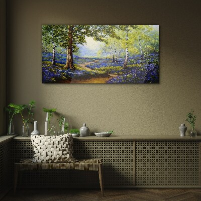 A flower alley in a forest landscape Glass Wall Art