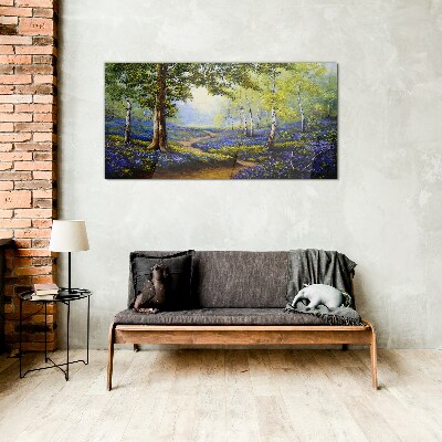 A flower alley in a forest landscape Glass Wall Art