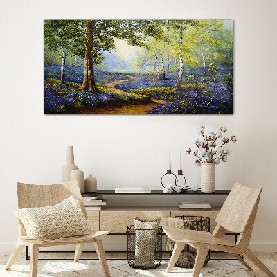A flower alley in a forest landscape Glass Wall Art