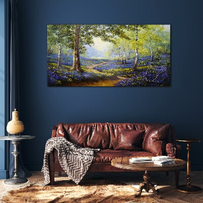 A flower alley in a forest landscape Glass Wall Art