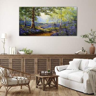 A flower alley in a forest landscape Glass Wall Art