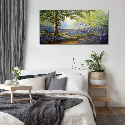 A flower alley in a forest landscape Glass Wall Art