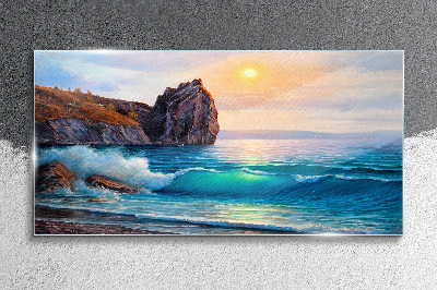 Calm sea at sunset Glass Wall Art