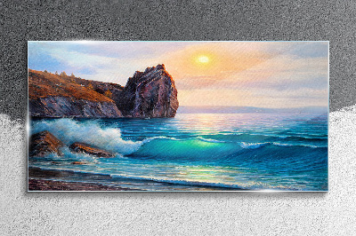 Ocean coast painting Glass Wall Art