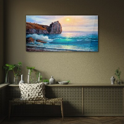 Calm sea at sunset Glass Wall Art