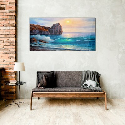 Calm sea at sunset Glass Wall Art