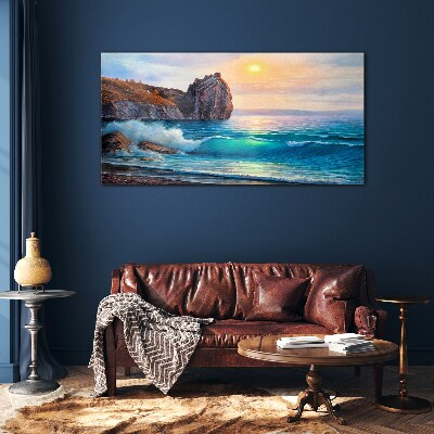 Calm sea at sunset Glass Wall Art