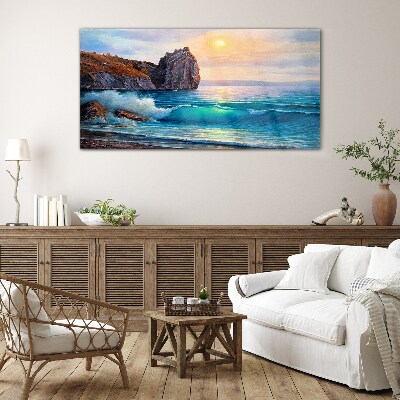Calm sea at sunset Glass Wall Art