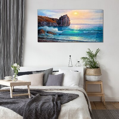 Calm sea at sunset Glass Wall Art