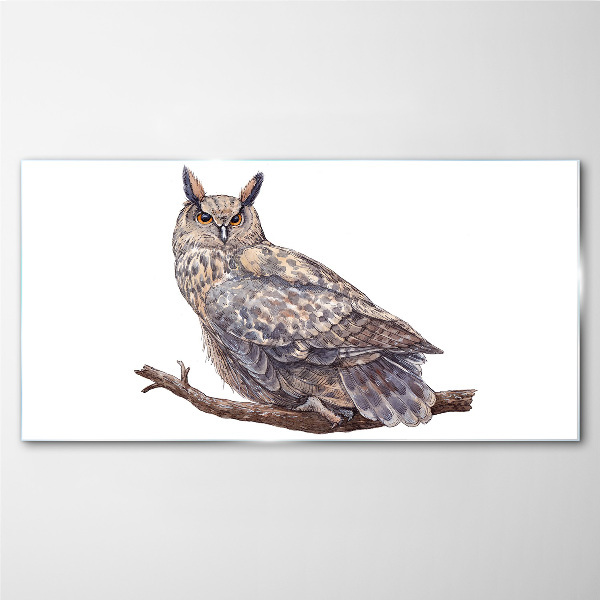 Owl on a branch Glass Wall Art