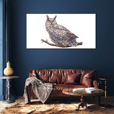 Owl on a branch Glass Wall Art