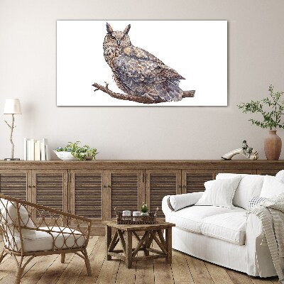 Owl on a branch Glass Wall Art