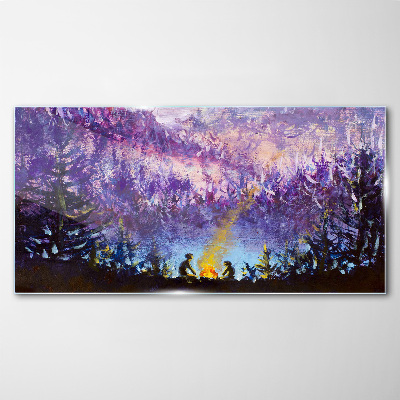 The magic of an evening campfire in the forest Glass Wall Art