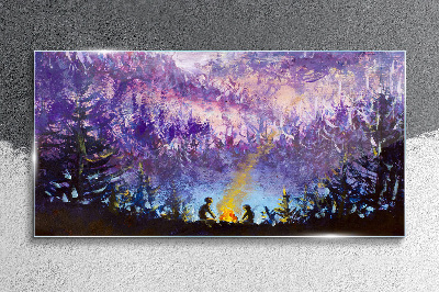 The magic of an evening campfire in the forest Glass Wall Art