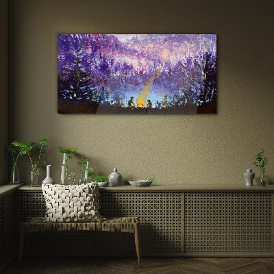 The magic of an evening campfire in the forest Glass Wall Art
