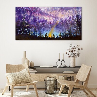 The magic of an evening campfire in the forest Glass Wall Art