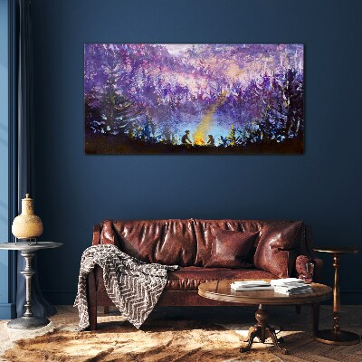 The magic of an evening campfire in the forest Glass Wall Art