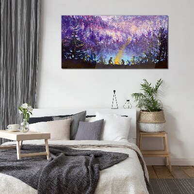 The magic of an evening campfire in the forest Glass Wall Art