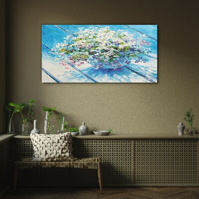 Floral composition on a blue background Glass Wall Art