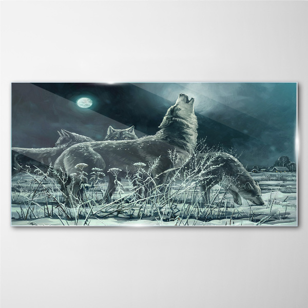 Wolves Under the Moon Glass Wall Art