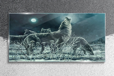 Wolves Under the Moon Glass Wall Art