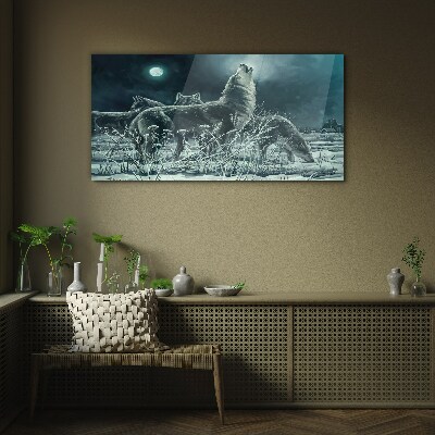 Wolves Under the Moon Glass Wall Art