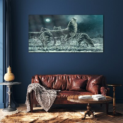 Wolves Under the Moon Glass Wall Art