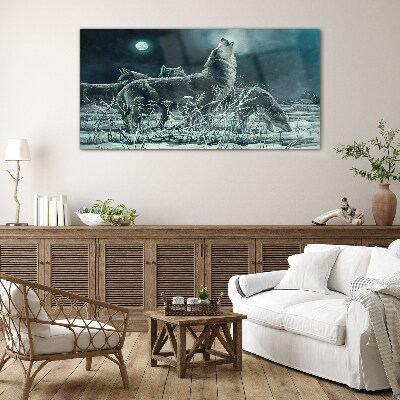 Wolves Under the Moon Glass Wall Art