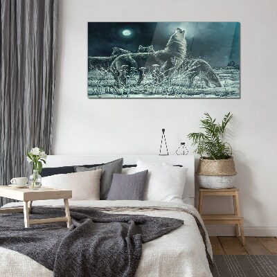 Wolves Under the Moon Glass Wall Art