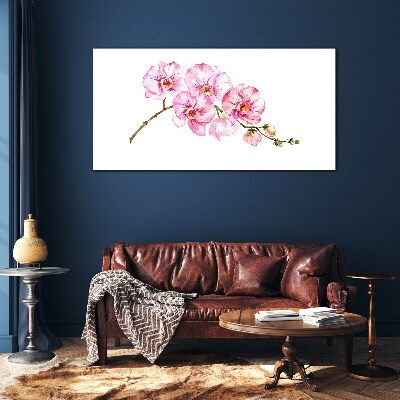 Pink orchids on a white background Glass Wall Art