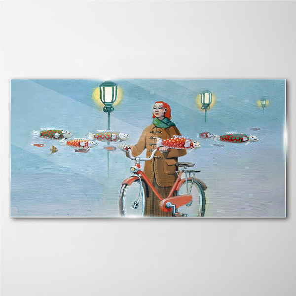 A cyclist's fish trip Glass Wall Art