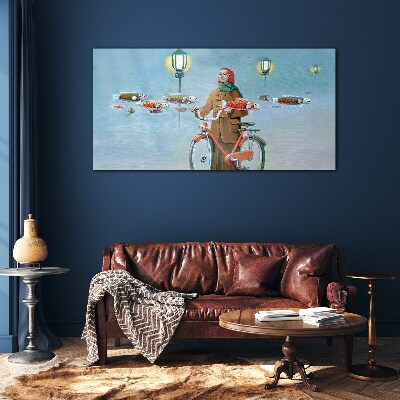 A cyclist's fish trip Glass Wall Art