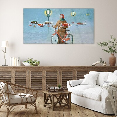 A cyclist's fish trip Glass Wall Art