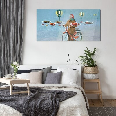 A cyclist's fish trip Glass Wall Art